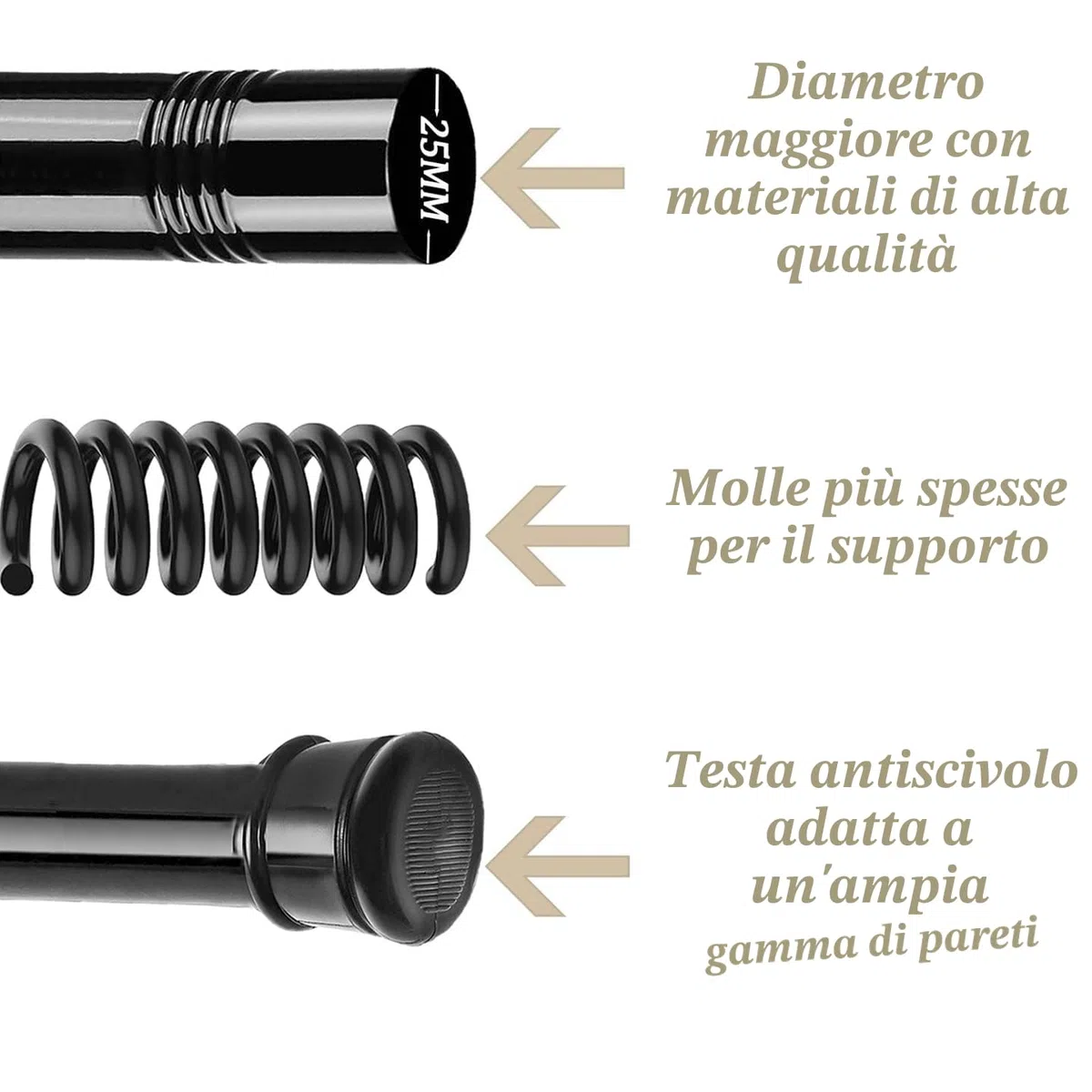 Aste Per Tende Senza Forare Telescopica Estensibile Bastone Tenda Estensibile Per Bagno Finestre Bianco 83-190CM