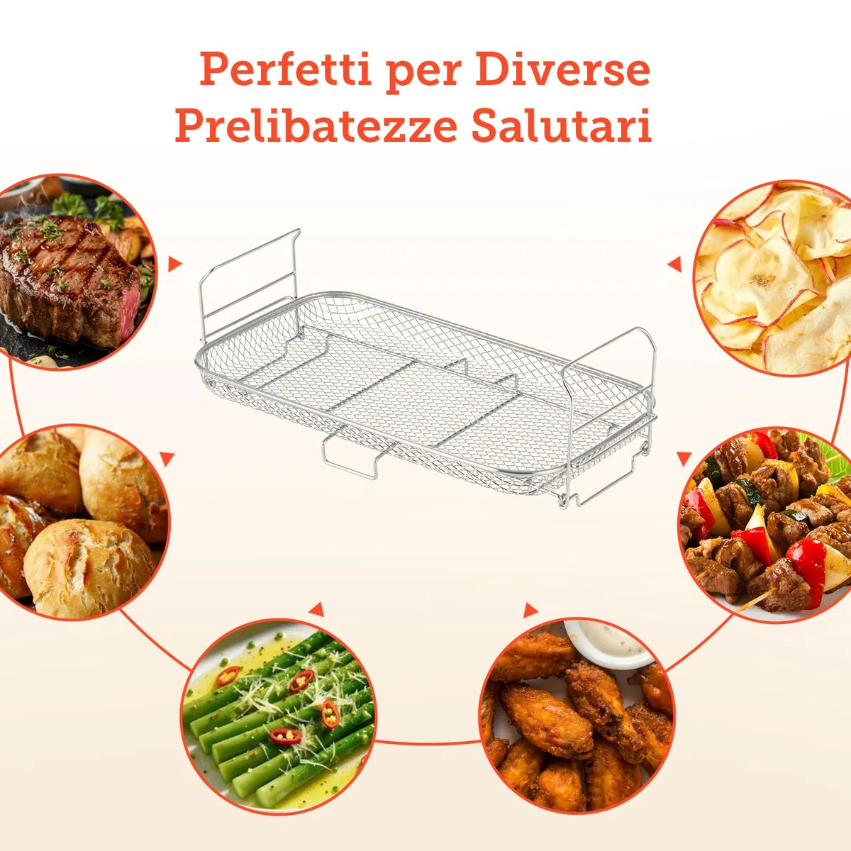 COSORI Griglia per Arrostire per 10 Litri Dual Blaze TwinFry, Accessori per Friggitrice ad Aria, Roasting Rack, Accessori per Forno, Microonde, Vapore, 36,8 * 18,8 * 11,6 (4,6) cm, Altezza Regolabile