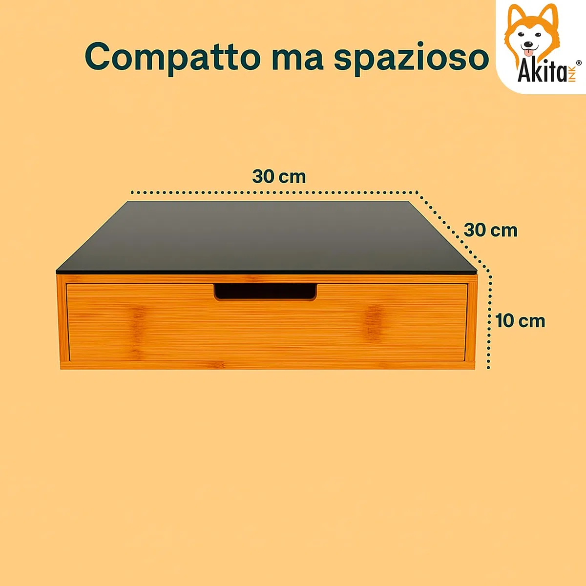 AKITAInk Porta Cialde in Bambù con Cassetto a 4 Scomparti e Piano in Vetro - Organizer per Capsule, Caffè e Tisane - Perfetto per Angolo Caffè Moderno in Cucina e Ufficio