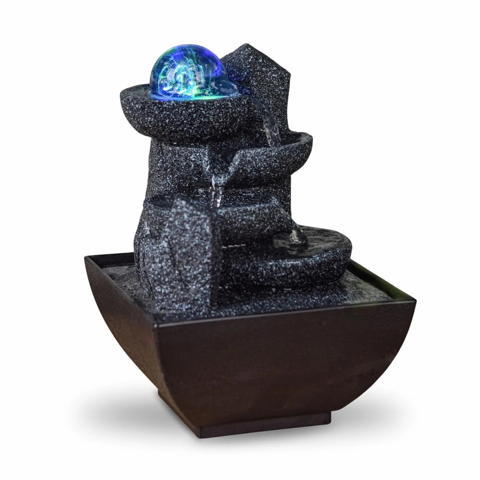 Fontana interna Cascata Zen Rilassante Luce LED Colorata, Decorazione Soggiorno, Camera, Ufficio, Regali Utile Piccolo Prezzo Basso Ingombro, Fontana da Tavolo Circuito Chiuso, H 18cm - Lopo Zen'Light