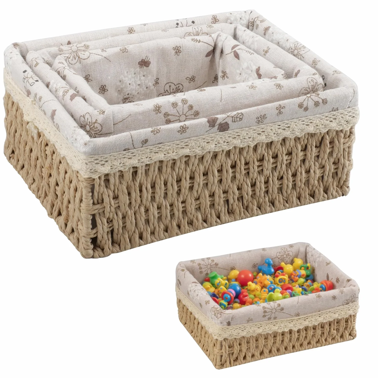 Set di 3 Cestini Portaoggetti Intrecciati, Cestini Regalo, Cestini Portaoggetti per Bagno, Cestini Intrecciati Boho per Casa, Ufficio, Bagno e Camera da Letto (Naturale)