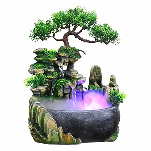 Ausla Fontana da Tavolo Zen, Fontana con LED e Design Feng Shui per Interni ed Esterni, Base Leggera Umidificatore con Nebulizzatore, Decorazione Casa e Ufficio 220V