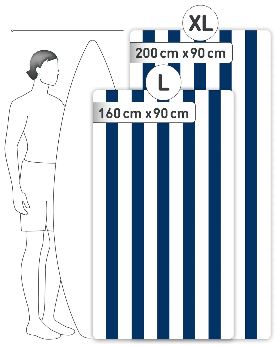 Fit-Flip Telo Mare microfibra – leggero, fine e ad asciugatura rapida – asciugamano microfibra grande – teli antisabbia da spiaggia – 100% riciclato - rigato blu marino-bianco 200cmx90cm