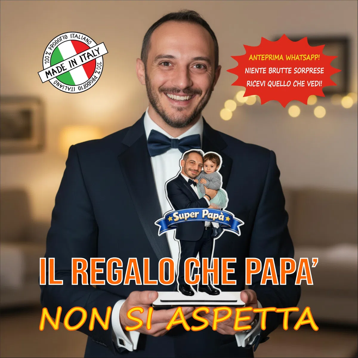 Statuina Personalizzata con Foto in MDF 6 mm – Altezza 30 cm – Regalo Festa del Papà Originale e Personalizzato – Riproduzione Realistica da Foto – Made in Italy – Anteprima Prima della Stampa
