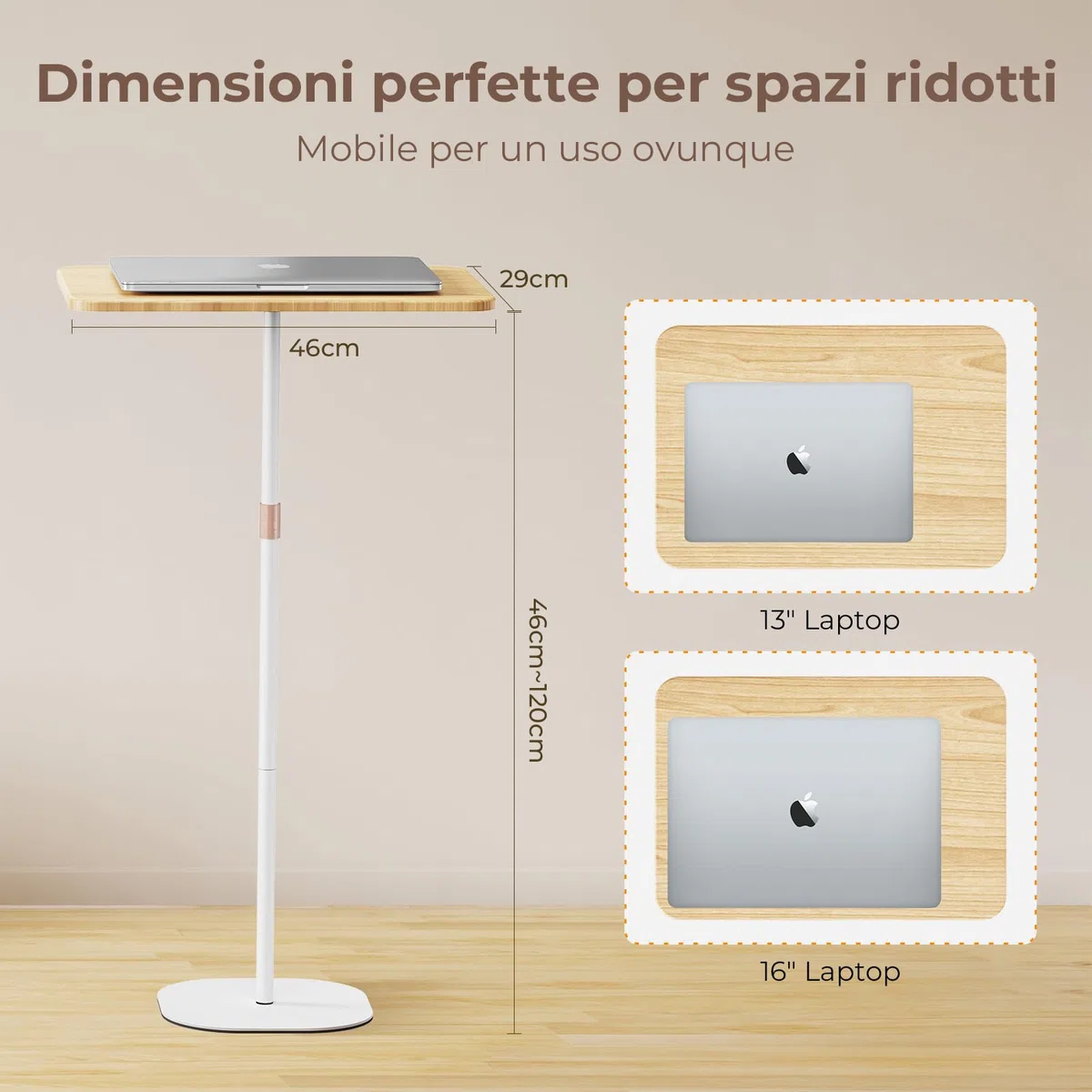 Supporto PC Portatile con Altezza Regolabile 46-120 cm, Tavolino Regolabile per Lavoro Studio, Tavolo del Computer Spostabile per uffici/sale conferenze/camere da letto/letto e divano Bianco