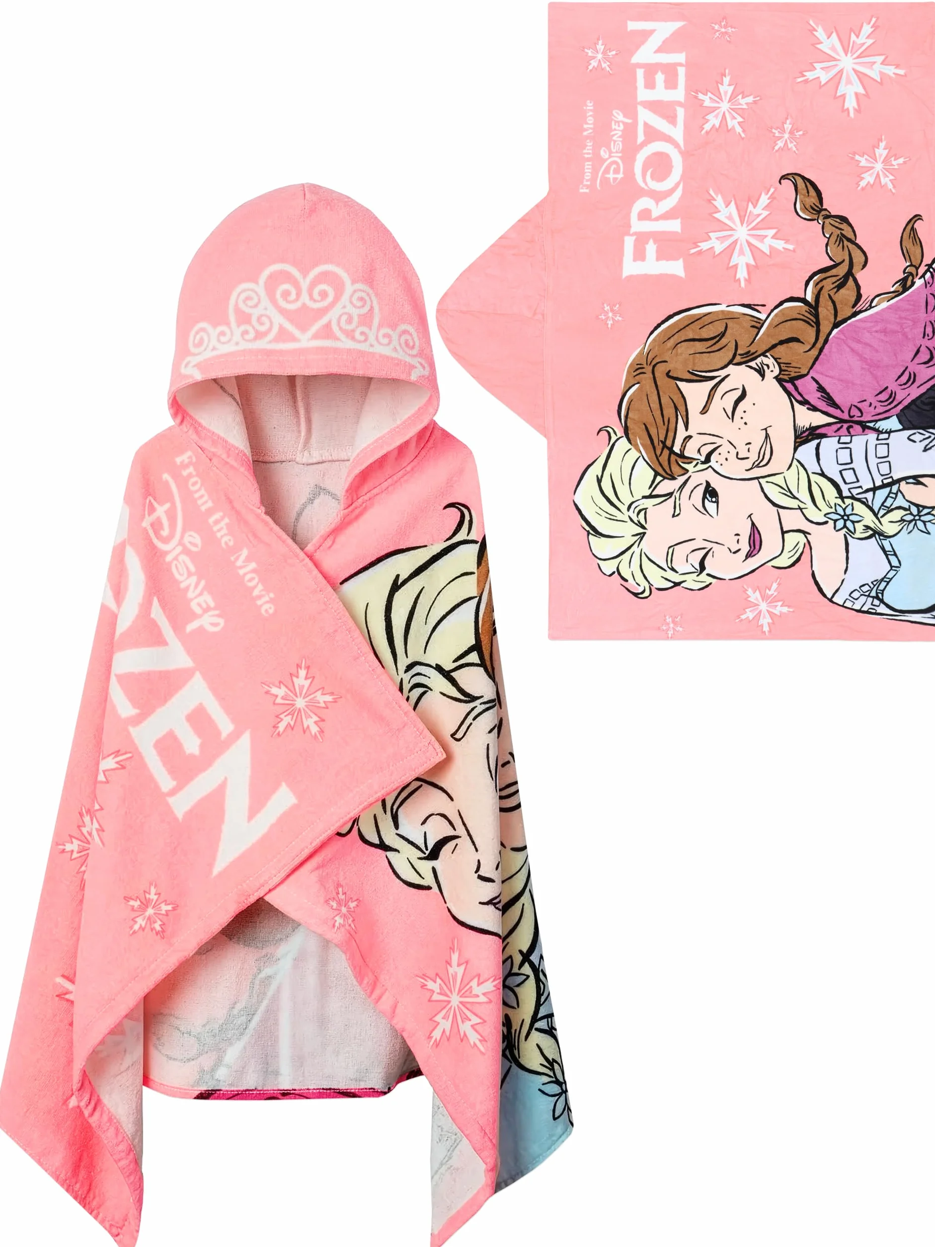 Disney Telo mare Frozen per bambine con Elsa e Anna, Asciugamano Indossabile Per Piscina e Spiaggia, Rosa, Taglia Unica