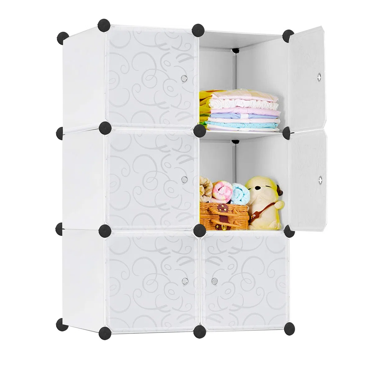 Armadio Wardrobe in plastica, 6 cubi, sistema di scaffalatura per camera da letto, bianco, 70 x 35 x 105 cm