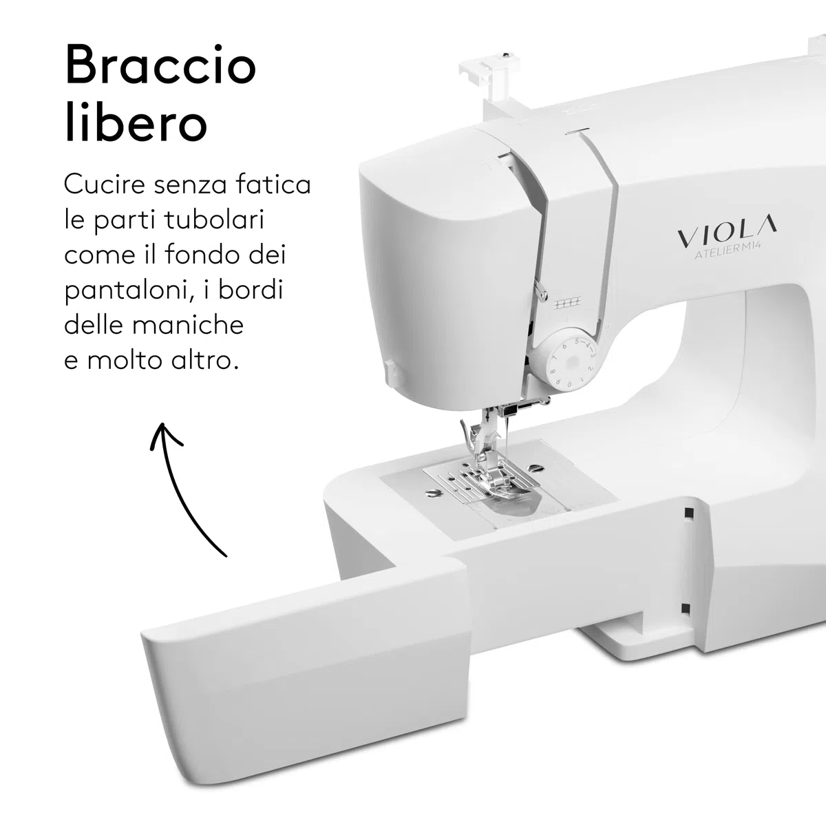VIOLA Atelier M14 Macchina da Cucire con 14 Punti di Cucitura, Ideale per Principianti, Infilatura Automatica Ago, Doppia Alzata Piedino per Tessuti Spessi, Braccio Libero, Illuminazione a LED