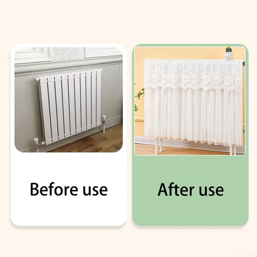 Copertura antipolvere per radiatore, elegante copertura antipolvere per radiatore in pizzo, copertura antipolvere per piastra riscaldante, traspirante, tessuto bianco (60cm)