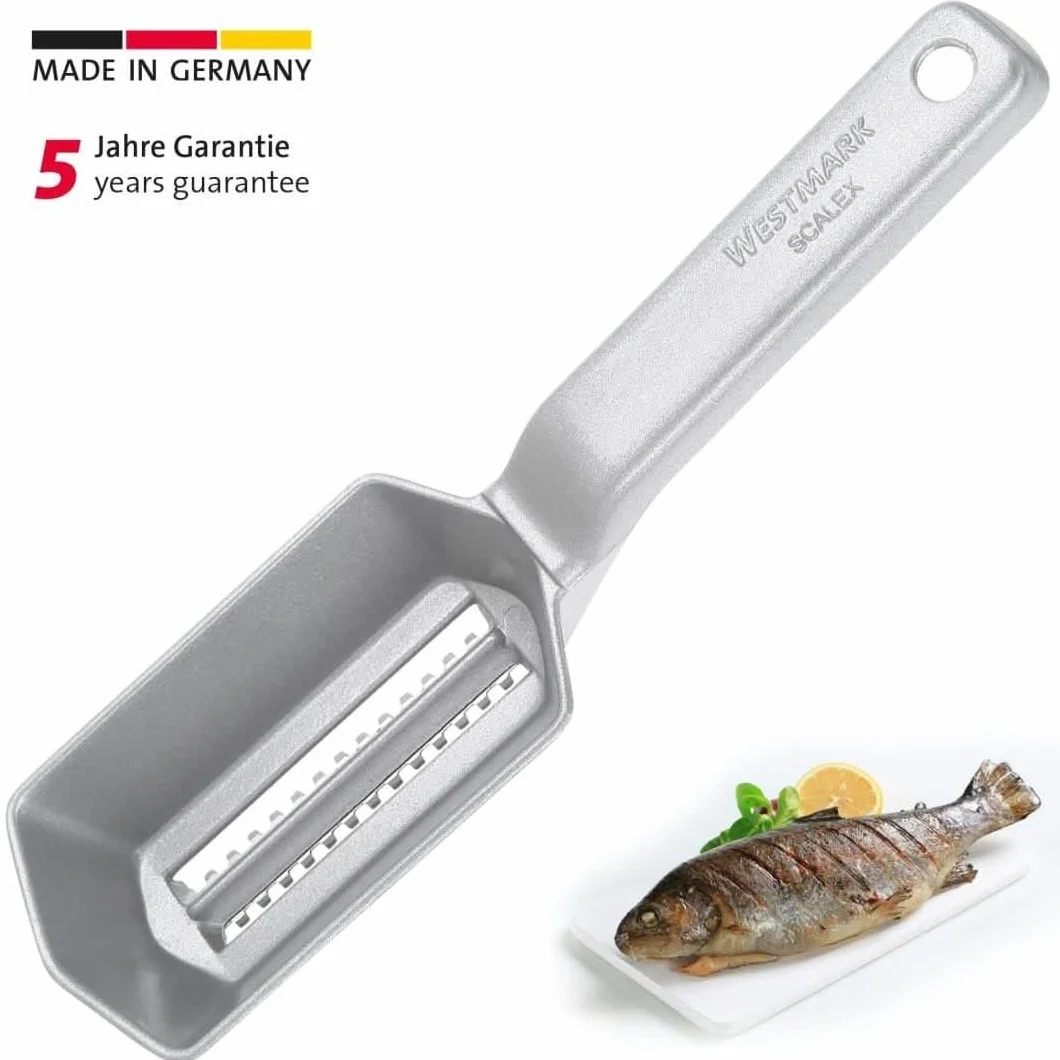 Westmark Desquamatore con vaschetta do raccolta, Alluminio, Rivestimento alimentare, Acciaio inox, 21 x 5,9 x 5,3 cm, Scalex, Argento, 65002260