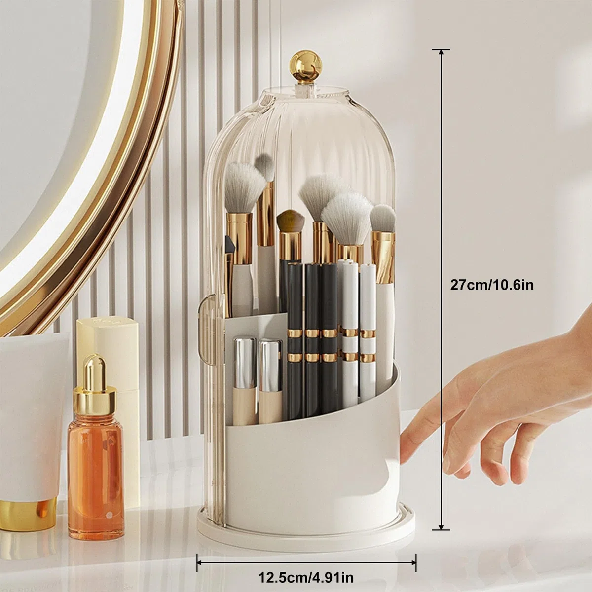 Organizer per pennelli da trucco, 360 pennelli girevoli, organizer, trasparente, antipolvere, con coperchio per tavolo da toeletta, bagno, camera da letto (trasparente)