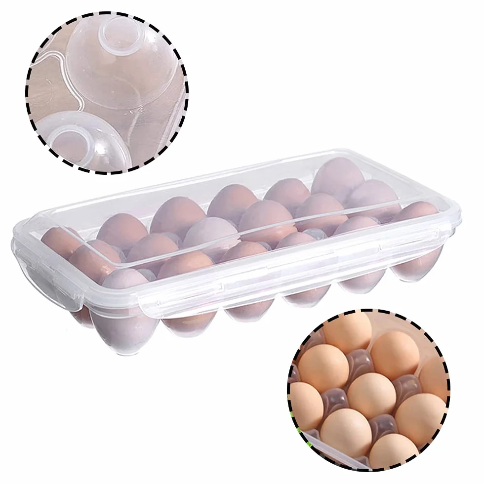 18 Griglia Porta Uova da Frigo, Contenitore per Uova, Porta Uova Plastica Trasparente, Contenitore per Uova in Plastica, Portauova Impilabile con Coperchio per Cucina di Casa, Frigorifero, Trasparente