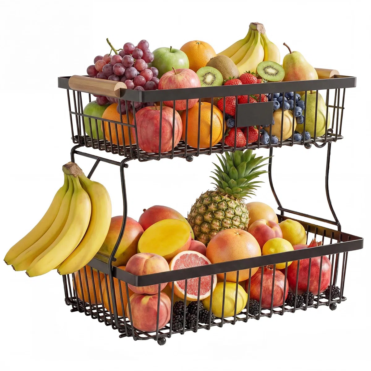 Porta Frutta Da Tavolo a 2 Livelli, Portafrutta a Ripiani In Metallo, Cestino Frutta con 2 Portabanane Ideale Per Mele, Banane, Cipolle e Snack