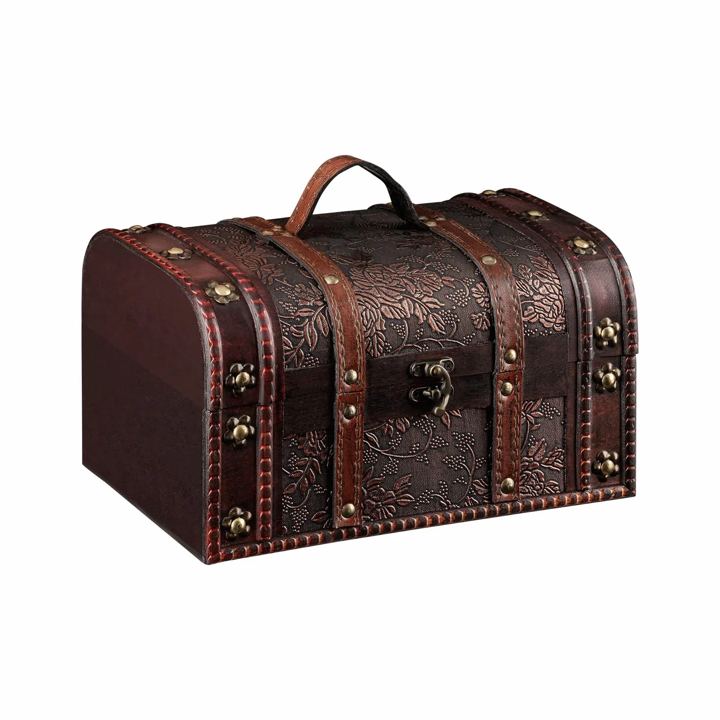 1PLUS, Forziere, bauletto in legno e cuoio sintetico, (L x P x A) 28 x 17 x 16 cm, marrone