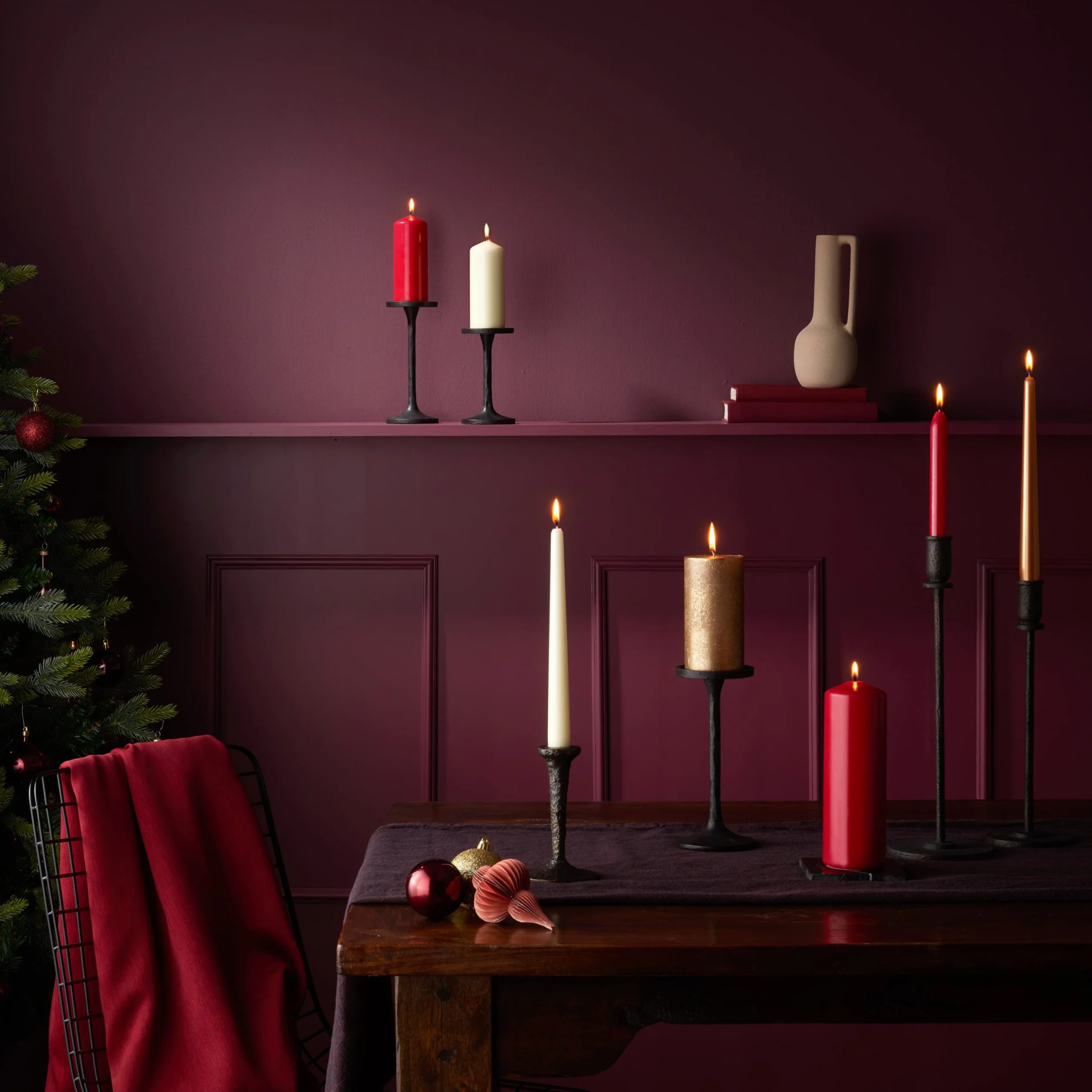 BOLSIUS - Candele rustiche pilastro Shimmer - Oro - 13cm - Confezione da 4 -Non gocciolamento - Candele non profumate