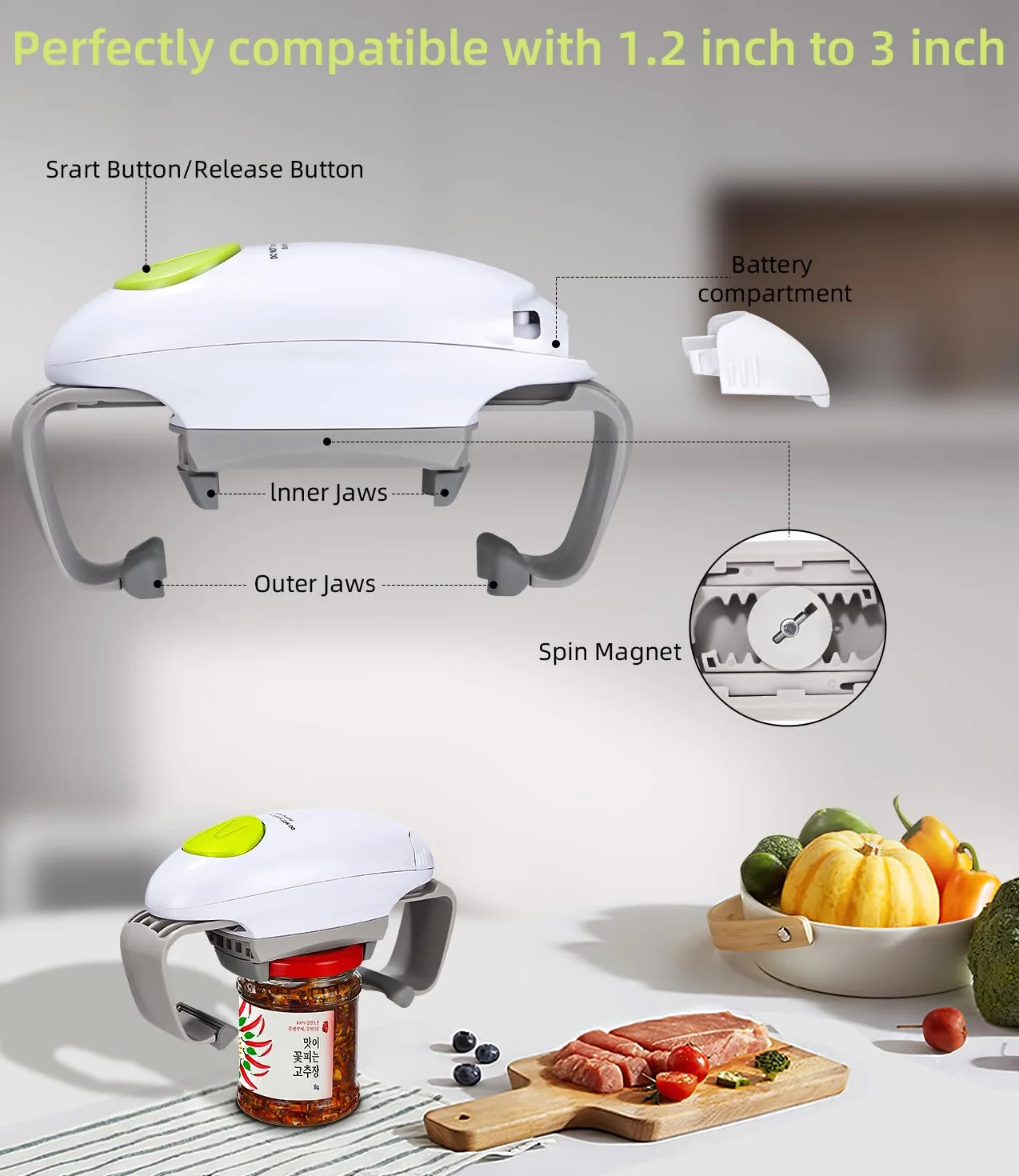 Apriscatole elettrico professionale per cuochi e anziani, apri barattoli automatico con bordo liscio, apertura senza sforzo di lattine e barattoli, apriscatole per artrite, gadget utili