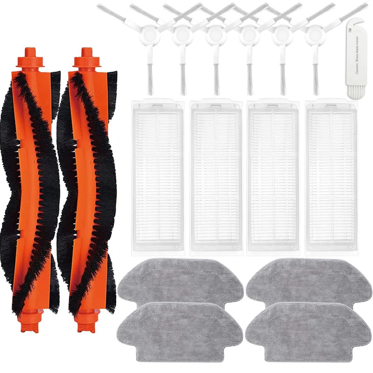 Accessori Kit di Ricambi per Xiaomi Robot Vacuum-Mop 2S / Xiaomi Robot Vacuum S12 Robot Aspirapolvere, 2 Spazzola Principale, 6 Spazzole Laterali, 4 Filtro Hepa, 4 Panni Mop