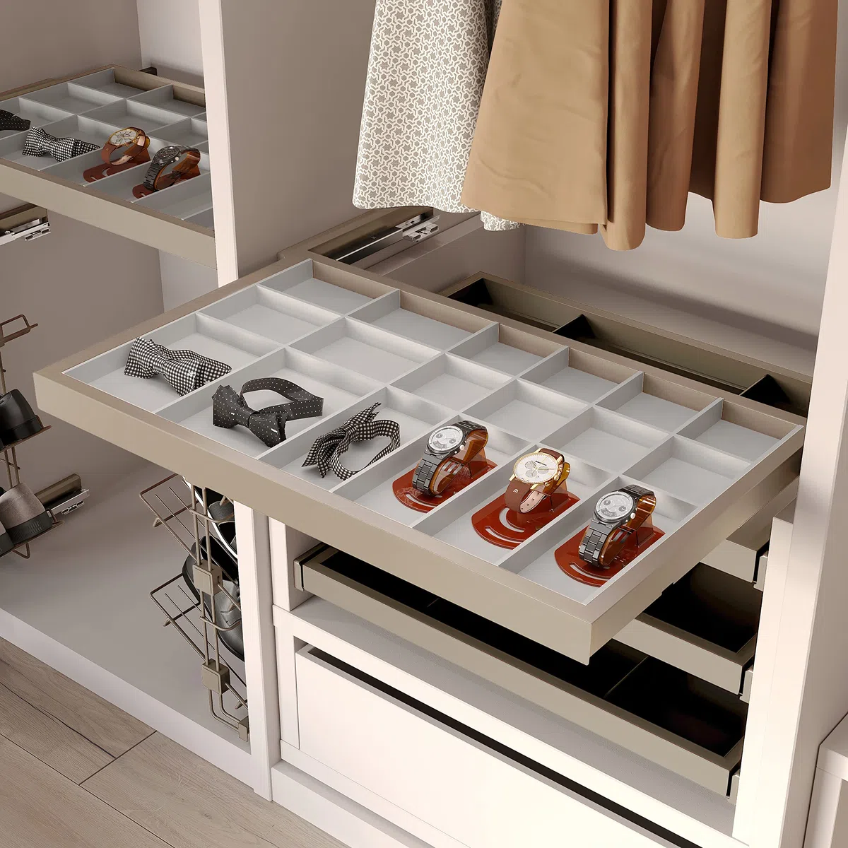 Emuca - Kit cassetto organizzatore e Telaio con Guide a Chiusura Morbida per Armadio, Regolabile, modulo 900mm, Grigio Pietra