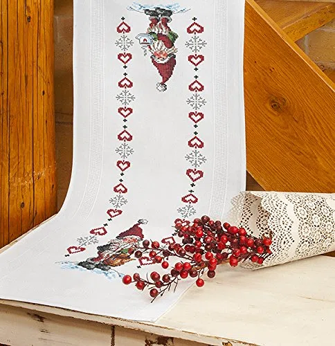 Kamaca, set per ricamo a punto croce, tovaglia runner 40 x 100 cm, predisegnata, 100% cotone, motivo natalizio