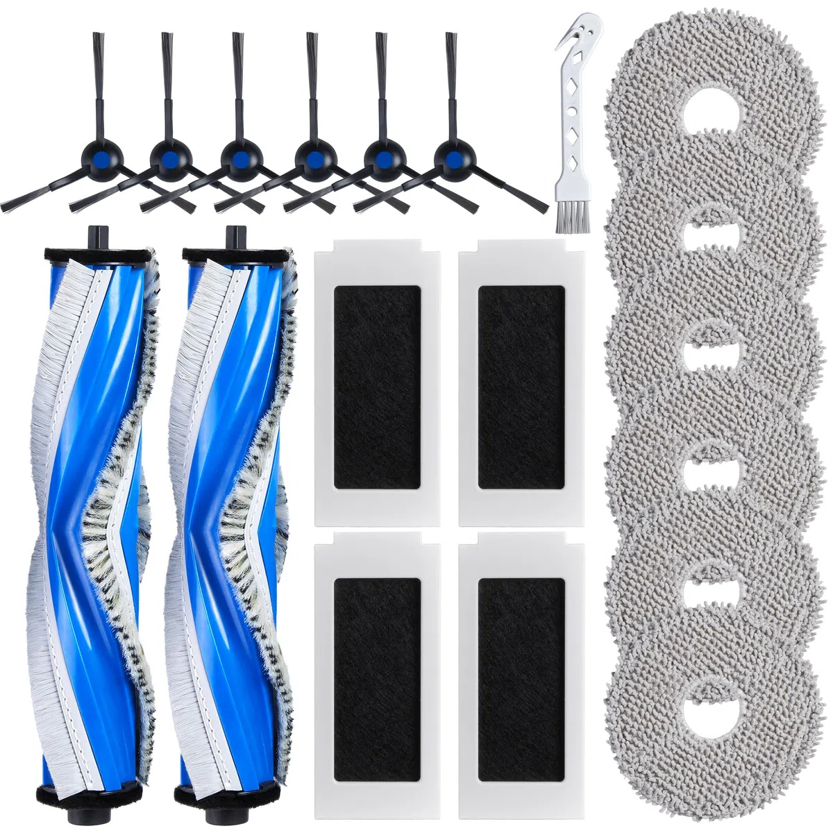 19 Pezzi Accessori per ECOVACS T30 Omni/ T30 PRO Omni Robot Aspirapolvere, Kit di Ricambio con 2 Spazzole Principali, 4 Filtri, 6 Spazzole Laterali, 6 Panni Pulizia, 1 Spazzola di Pulizia