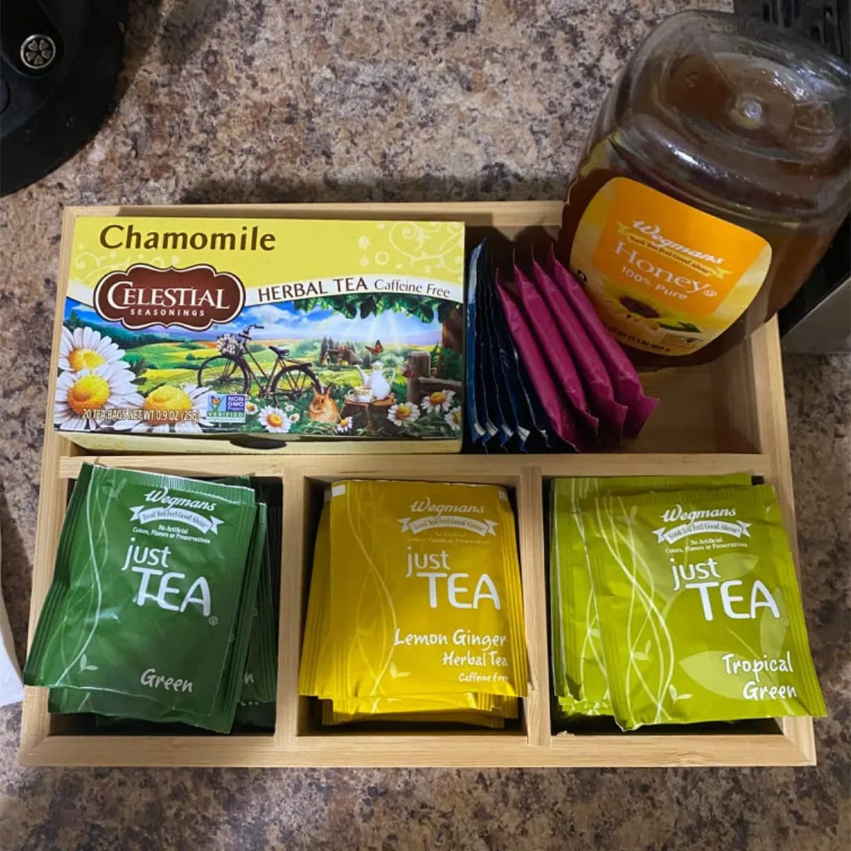 Porta bustine di tè, contenitore per bustine di tè in bambù, cestino per tè, organizer per pacchetti di zucchero, organizer per condimenti per caffè