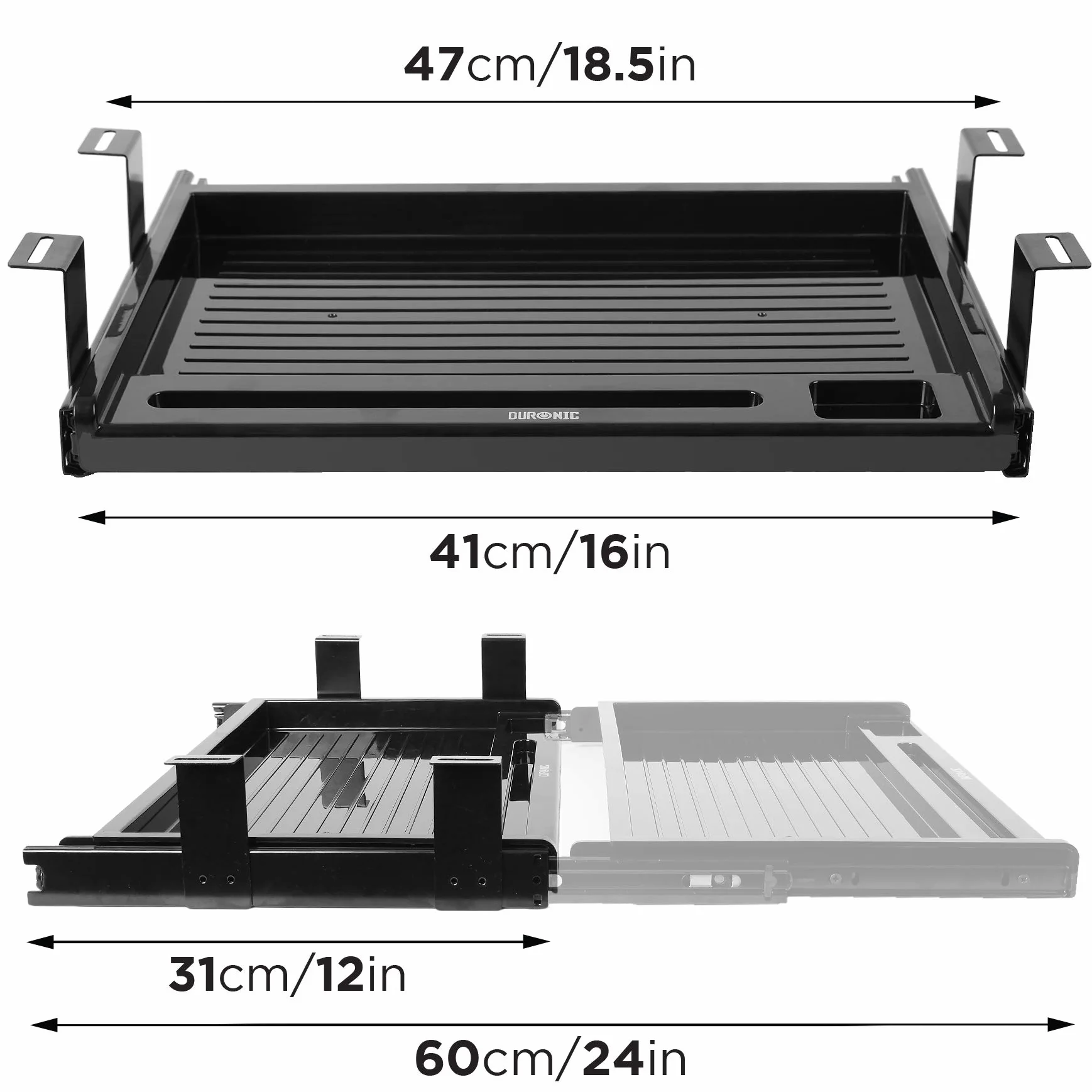 Duronic DKTSX2 Cassetto Porta Tastiera Sotto Scrivania, Supporto Mini Tastiera e Mouse Estraibile 47x31 cm, Organizer con 3 Scomparti, Migliora Postura, Facile da Installare, Per Mini keyboard