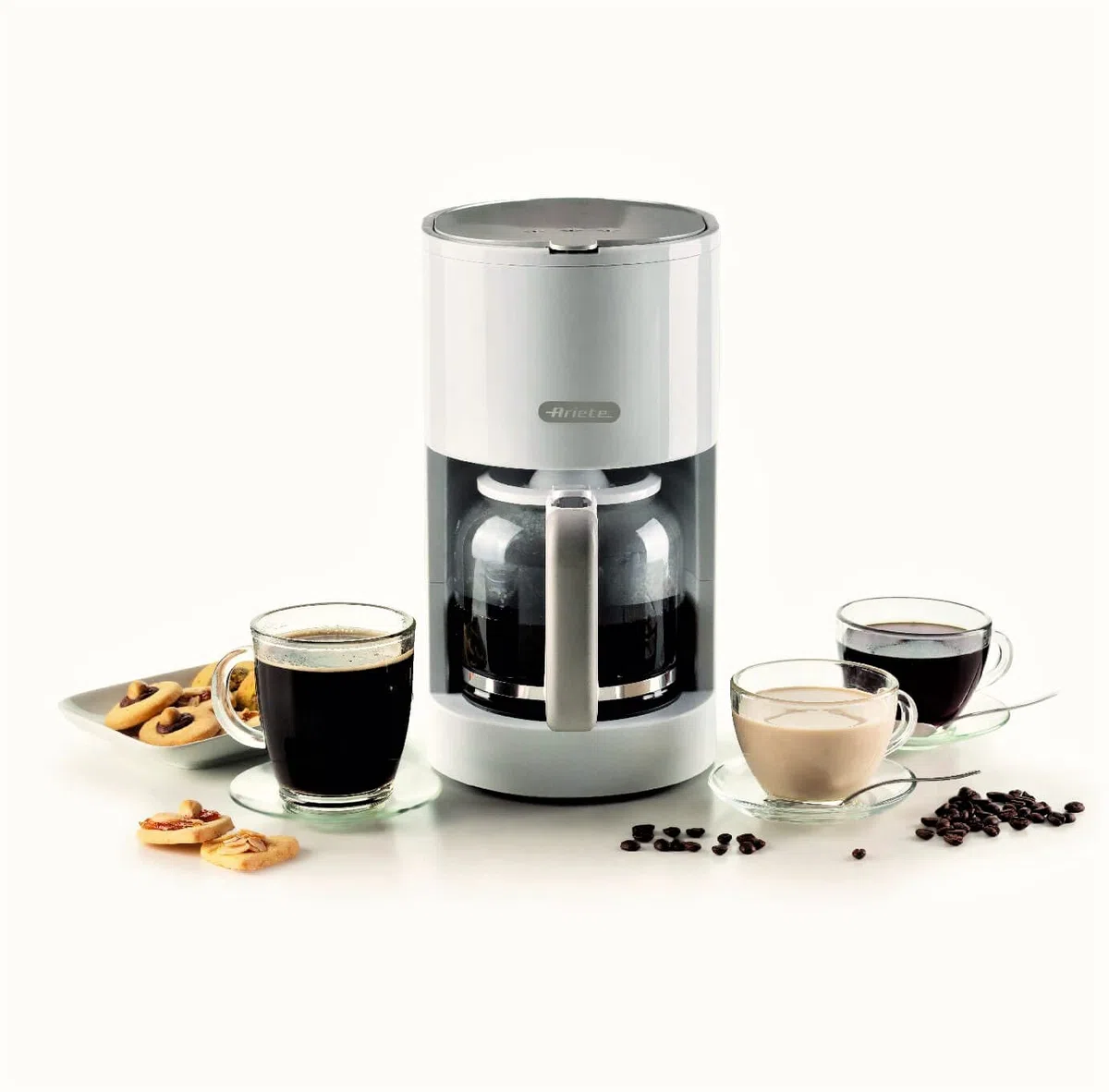 Ariete Macchina Caffè Filtro Breakfast 1395, Macchina Caffè Americano, Fino a 12 Tazze, Indicatore Livello Acqua, Piastra Riscaldata, Filtro e Portafiltro Lavabili, Dispositivo Antigoccia, Bianco