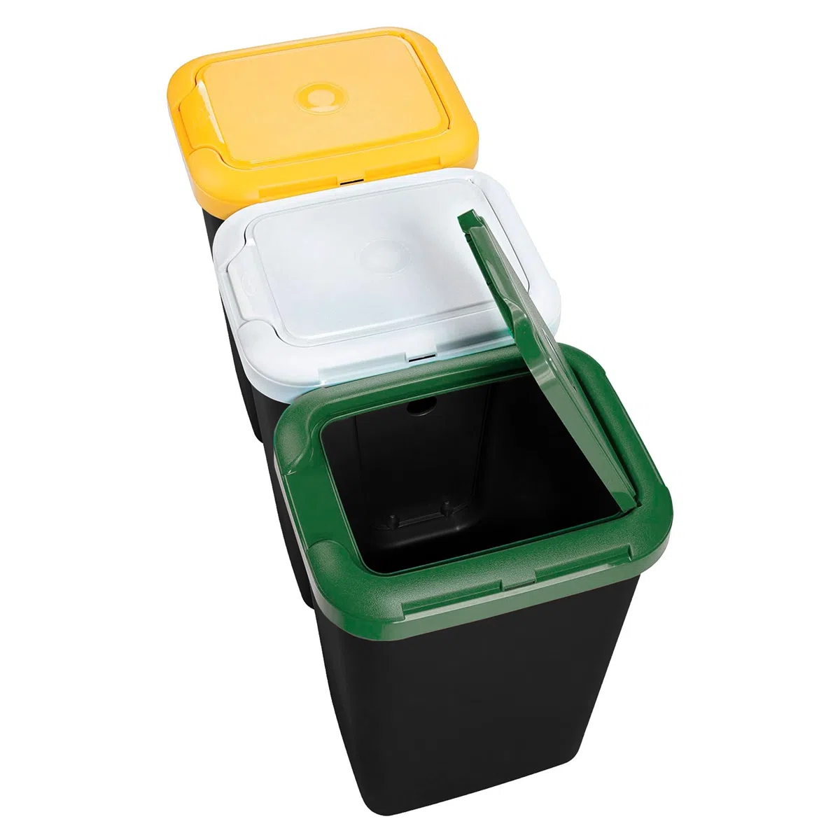 Tontarelli Inde Set 3 bidoni per il riciclaggio da 75 litri in totale realizzati in plastica 79 x 33 x 48 cm, nero, 77 x 32 x 47,5