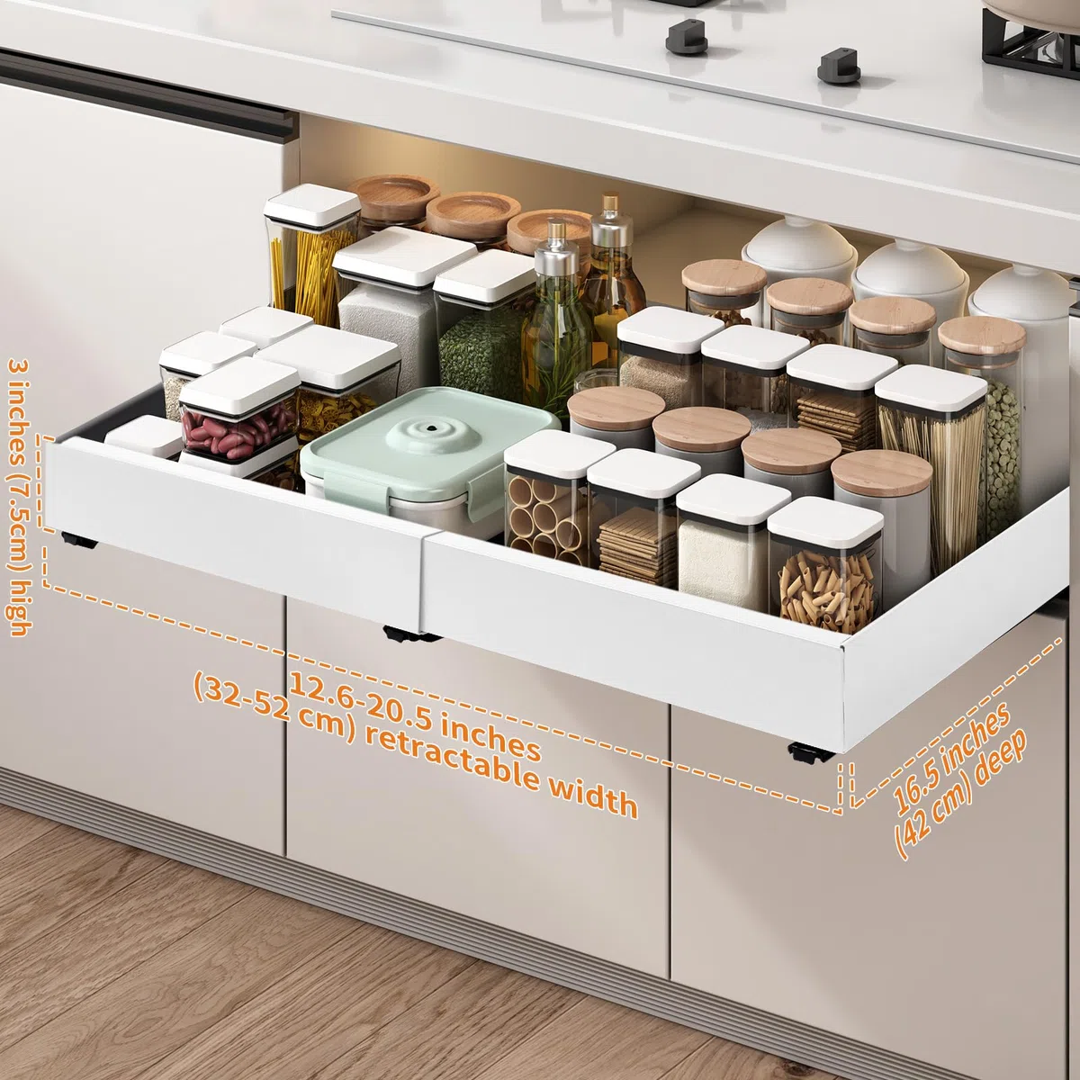 Solvant Cassetto telescopico, cassetto estraibile da cucina, organizer per armadietto da cucina, organizer per cassetti, non necessita di forature e chiodature