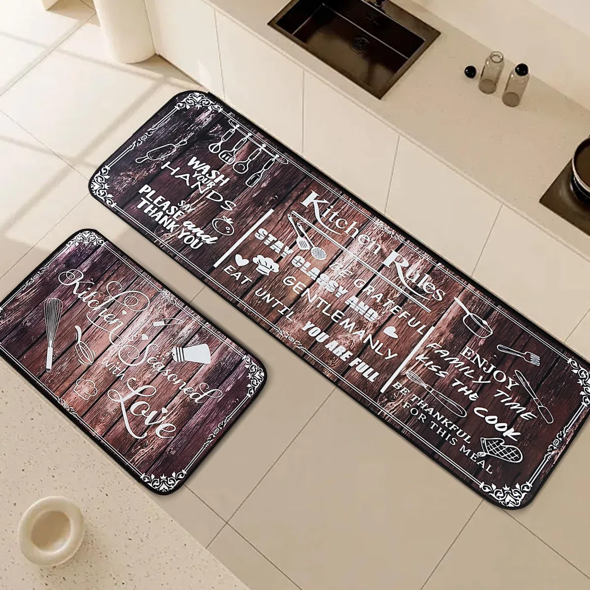 Fecialy Set di tappeti da cucina e tappetino da cucina antiscivolo 2 pezzi, tappeti da cucina resistenti e anti-fatica, tappetino da cucina lavabile per cucina, sala da pranzo,40x60+40x120cm