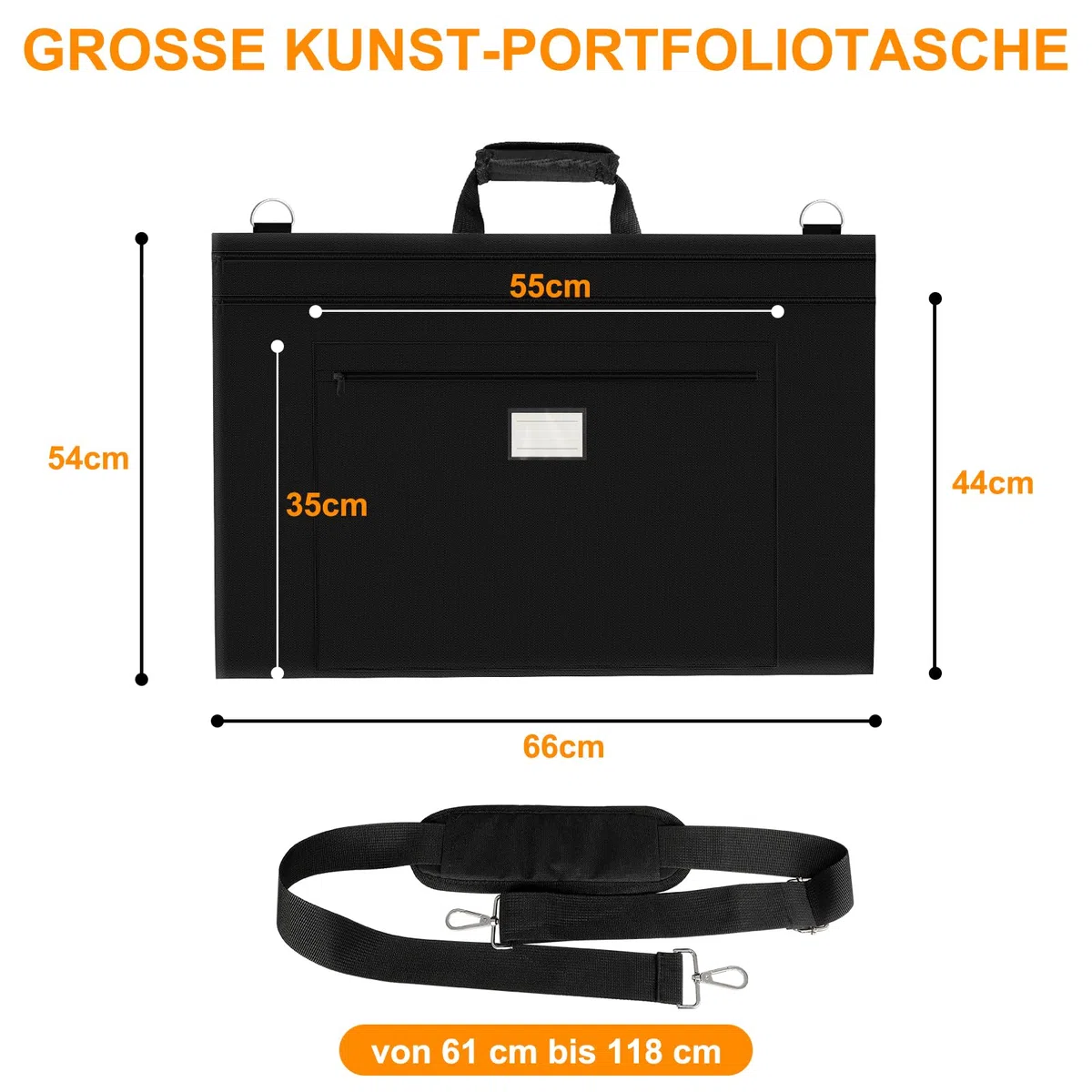 Borsa Portaoggetti da 54 x 66 cm per Tavolo da Disegno Con maniglia,Borsa per tavolo da disegno,Borsa Artistica Nera per Forniture per Artisti, Libri e Cartelle, Con Tracolla - Nero