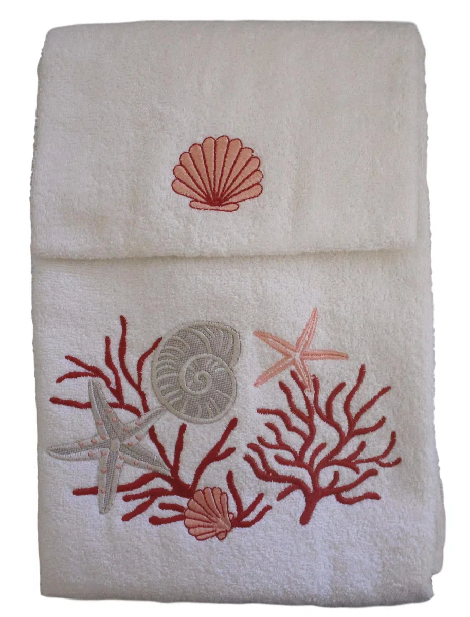 RICAMI FIORENTINI BALDI Coppia Spugna con Ricamo Conchiglie Cotone 100% Made in Italy (Rosso)