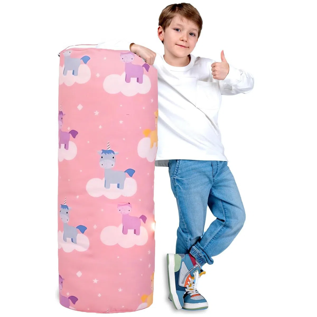 Sacchi a Fagiolo/Fodera per pouf cilindrica, Contenitori a Colonna Per Giocattoli Di Peluche, Oggetti e Sedili Per Bambini, Ragazzi e Ragazze, Telo Da Vela, Divano Per Bambini (Non Imbottito) (C)