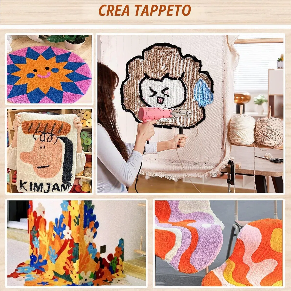 BESGEER Cornice Tappeti di Legno da 75cm x 75cm(29,5 x 29,5") Strumenti per la Realizzazione di Tappeti con Pistola Tufting