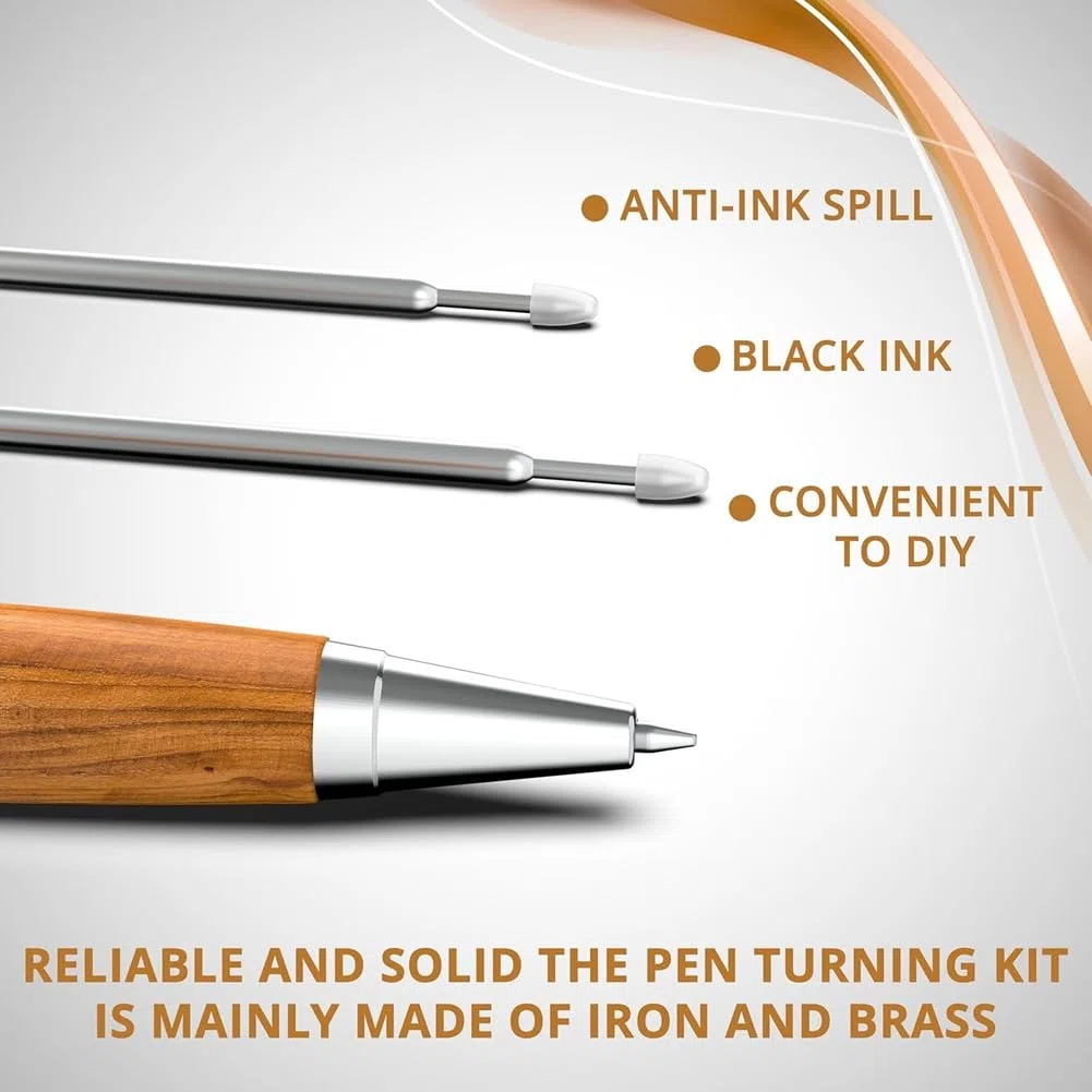 Kit di Penne per Tornitura del Legno Slimline - con Inchiostro Nero, Confezione da 10 + Cover Bonus - Forniture per Bricolage, Regali e Strumenti di Scrittura
