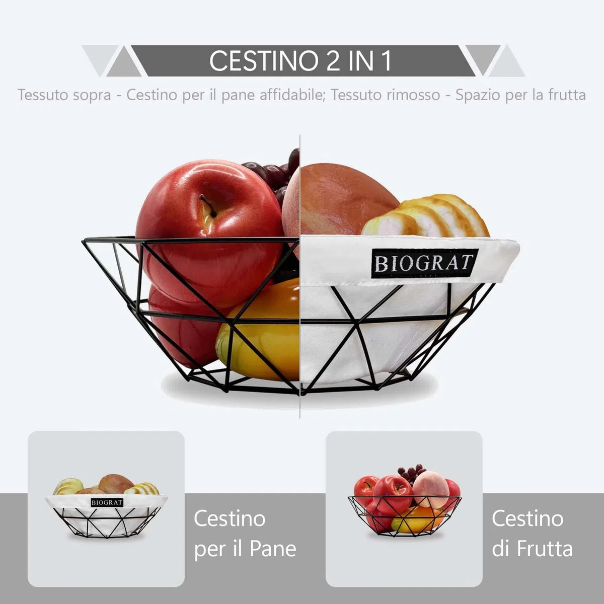 Cestino Pane da Tavola Moderno Design in Acciaio con Tessuto, Ø 26,5 cm Centrotavola Portafrutta Fruttiere del Ristorante e Cucine, 1 Pz