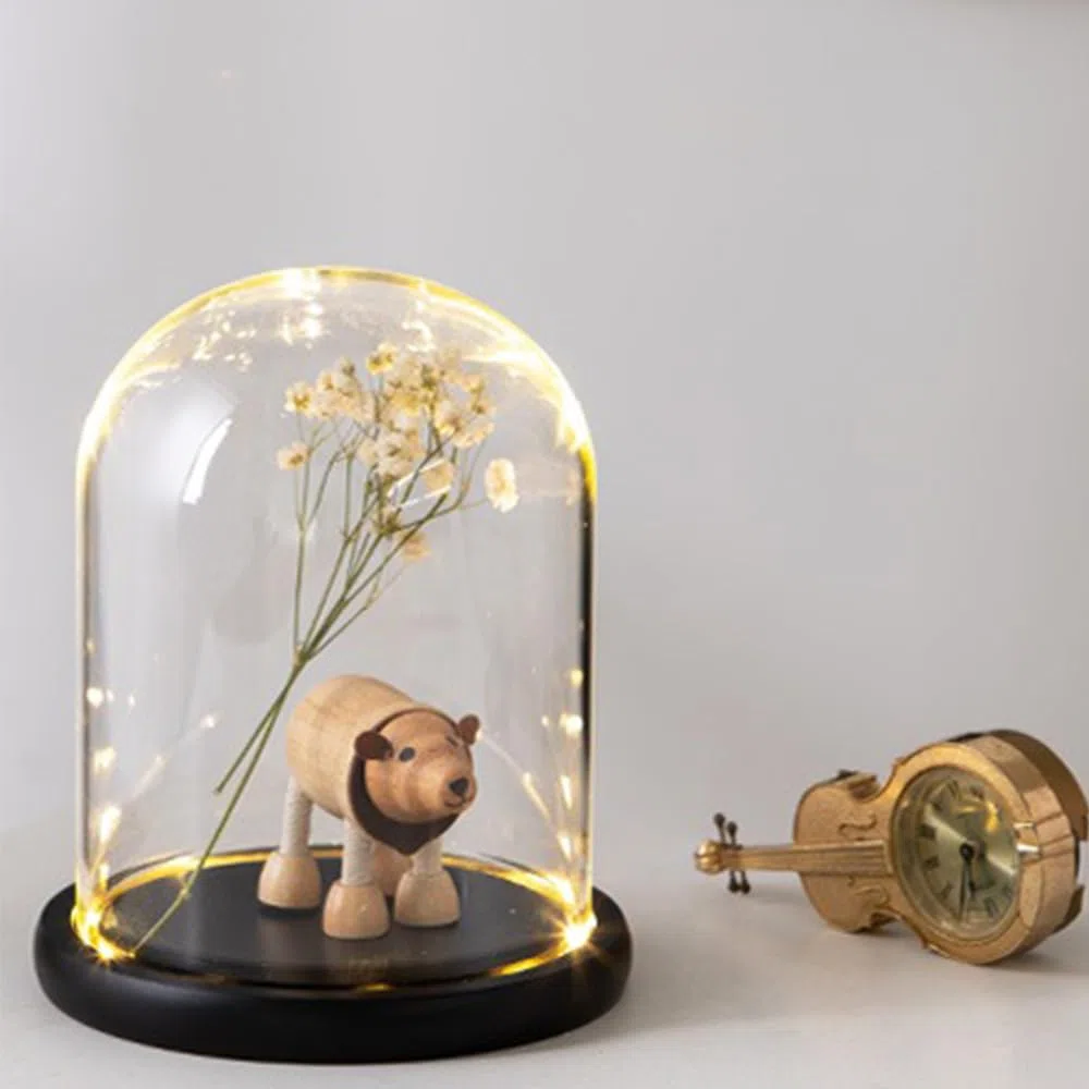Campana di Vetro con Base in Nero, Cloche a Cupola in Vetro Trasparente con Luce, Espositore a forma di campana, in vetro, con decorazione a cupola, 3.5" D X 4.7" H