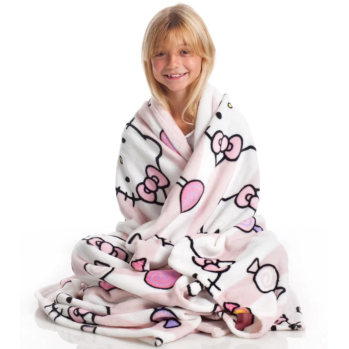 Kanguru - Soffice plaid divano in microfibra Hello Kitty Rosa, morbido pile, 130x170 cm, Simpatico copriletto singolo bambina, idea regalo Natale o Compleanno per tutti, amica, figlia pigiama party