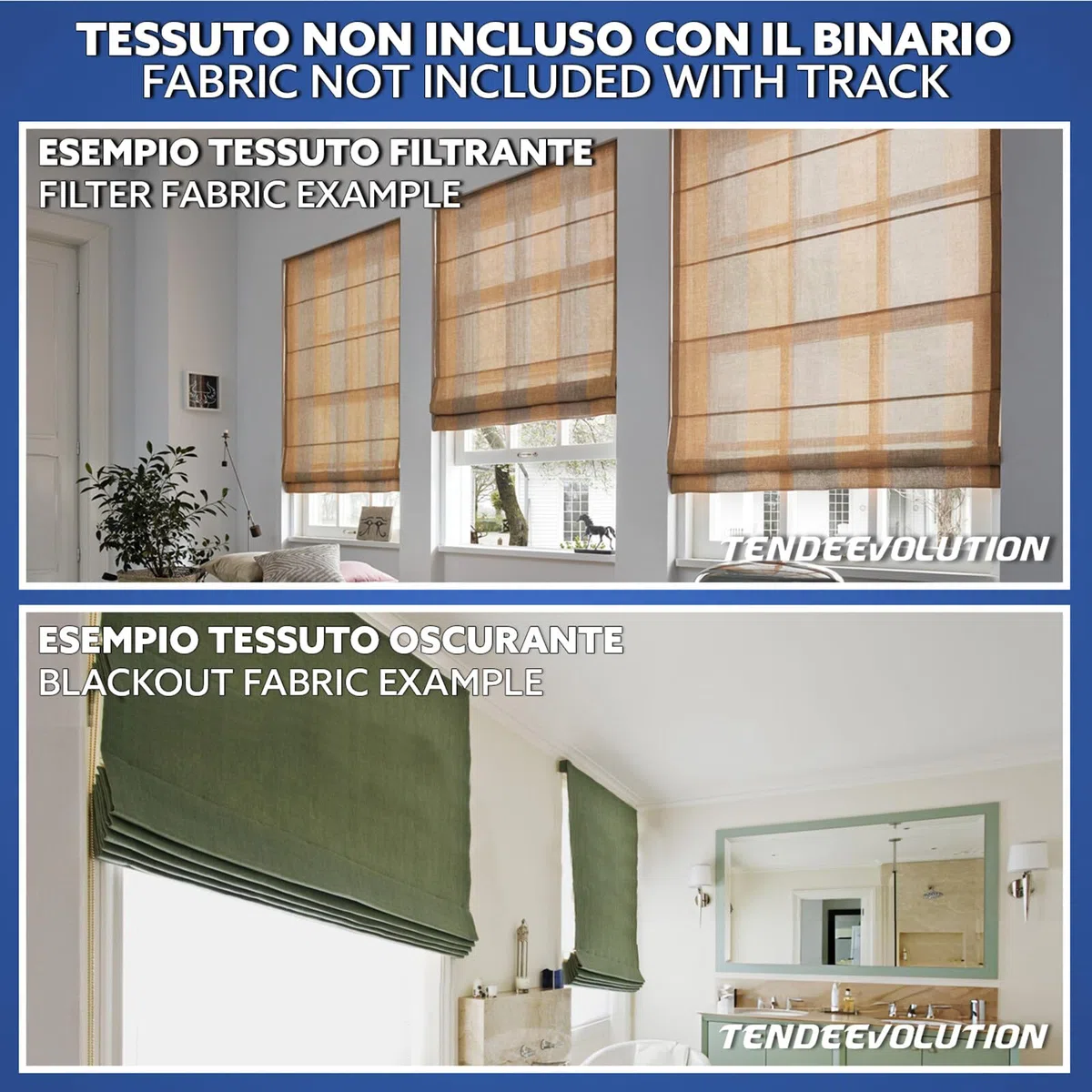 TENDEEVOLUTION Bastone Tenda a Pacchetto per Interni in Alluminio con 4 Calate e sgancio rapido. Bastone Tenda Soffitto o Parete, Steccate o in Tessuto (160 CM Catenella a Destra)