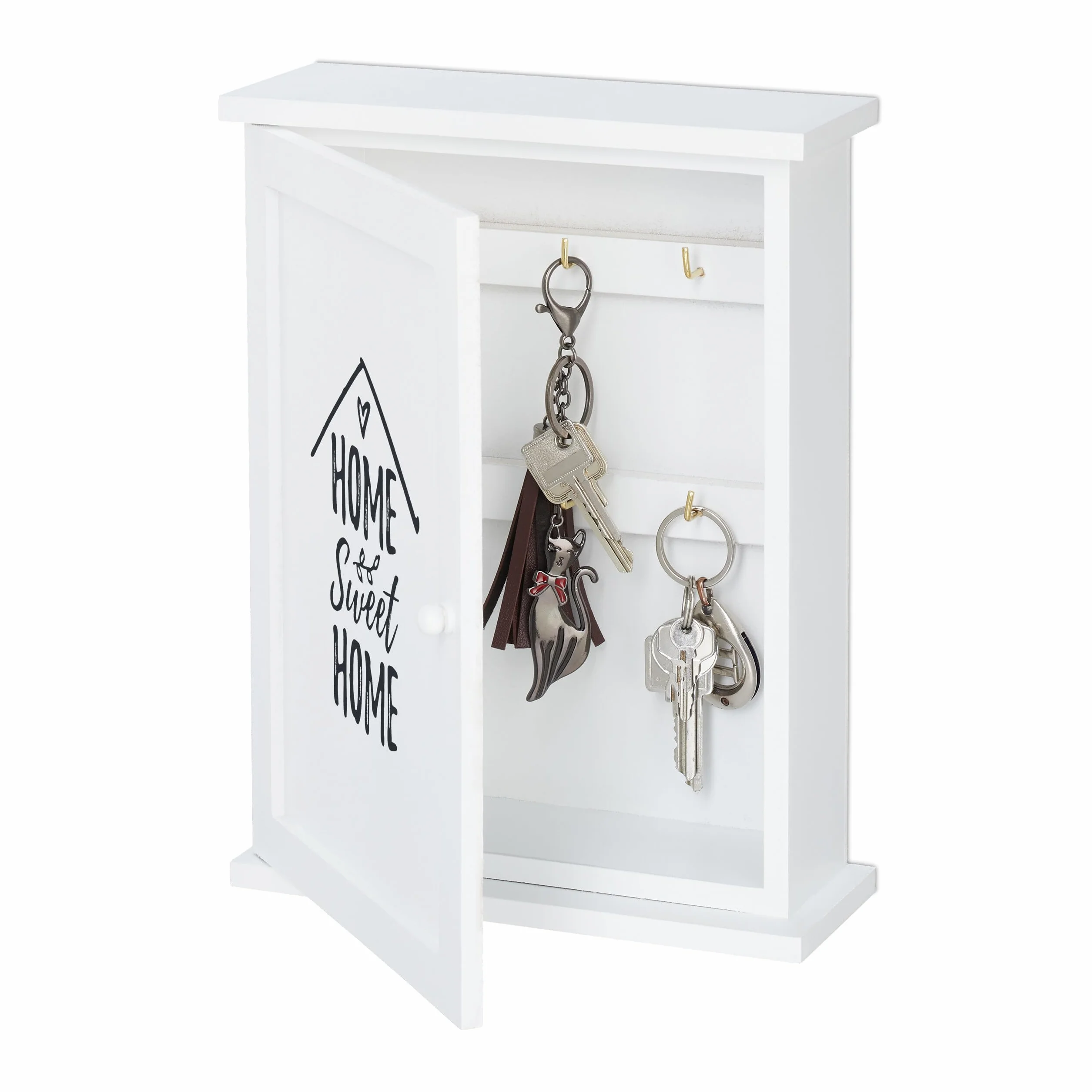 Relaxdays Cassetta Portachiavi da Muro, in Legno, Design Home Sweet Home, Rustico, Appendichiavi, 29 x 22 x 8 cm, Bianco