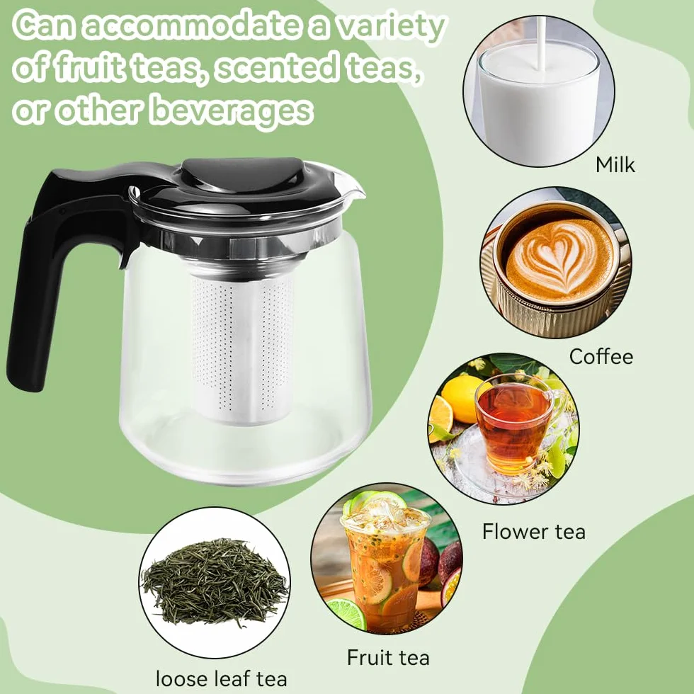 Teiera in Vetro con Colino da 1.5L,Teiera con Filtro e Coperchio,Bollitore da Cucina con Filtro in Acciaio Inox per Foglie di tè Sfuso,Tisane,caffè