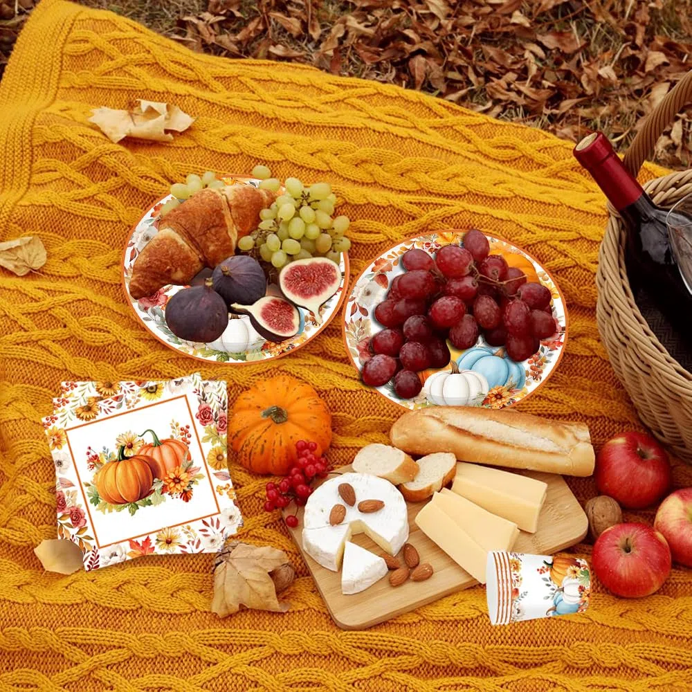 Zucca Stoviglie per Feste Decorazioni Autunno Ringraziamento Stoviglie Zucca Autunnali Bicchieri Piatti Carta Tovaglioli Forniture per Feste di Halloween Autunnale 16 Ospiti