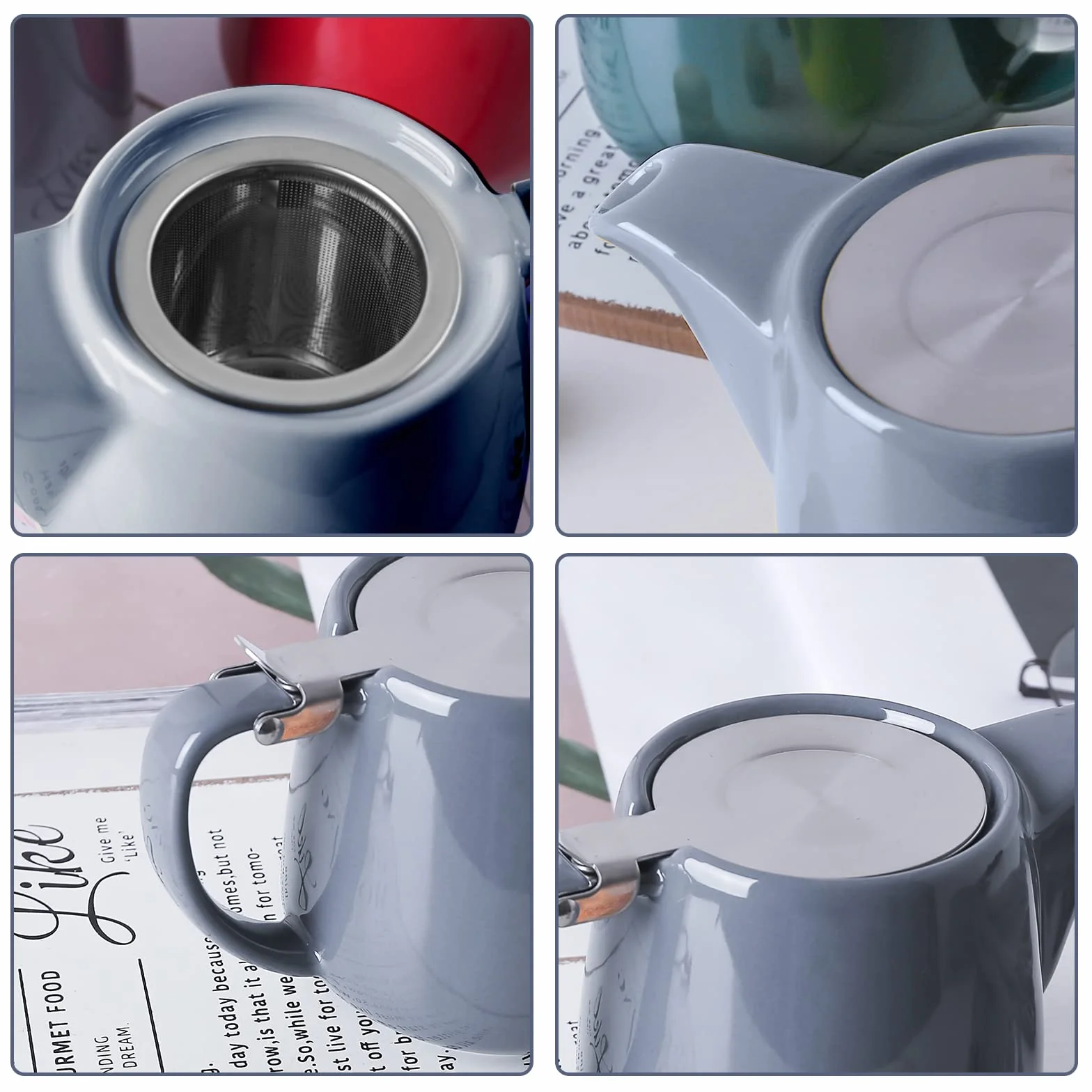 VIVILINEN Teiera con Infusore Rimovibile e Coperchio in Metallo da 550ml, Teiera in Ceramica per Tè in Foglia e Tè Sfuso