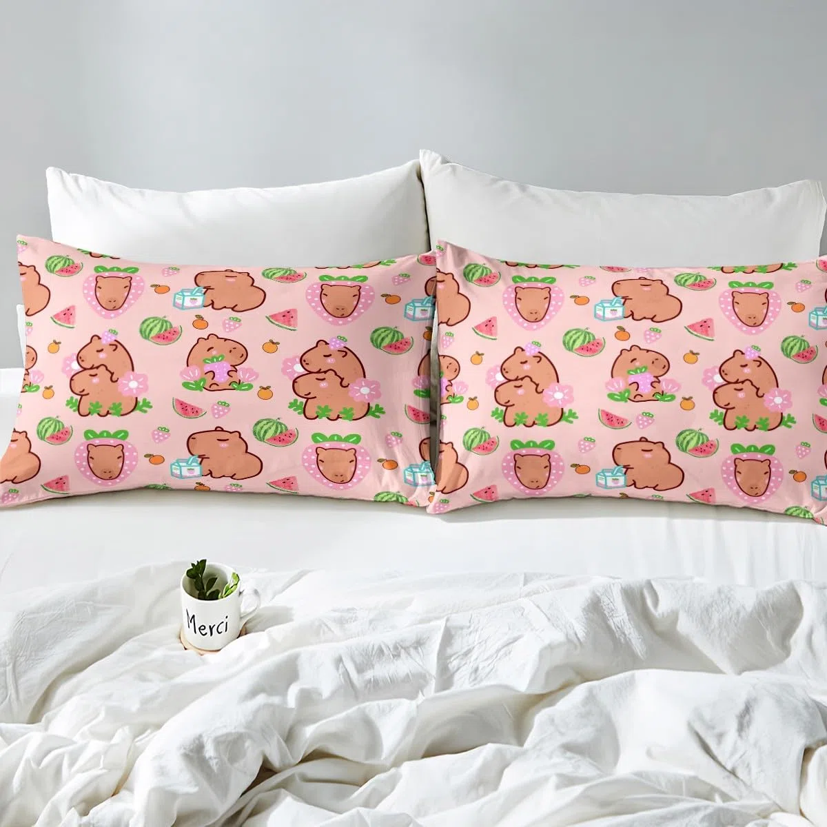 Set di biancheria da letto singolo per bambini e ragazze, con copripiumino per amanti dei capibara, decorazione per camera da letto di bambini e ragazze, copripiumino con motivo di roditori,