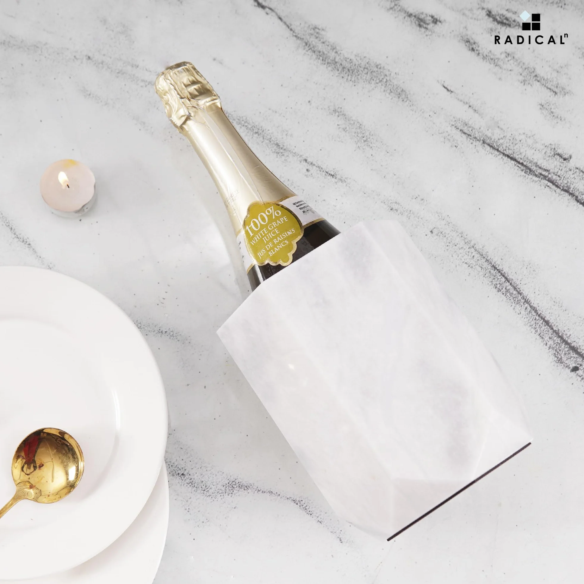 Radicaln Raffreddatore per vino in marmo bianco, 16,5 cm, fatto a mano, isolato, per champagne, portabottiglie e bevande per accessori da bar, portabottiglie per bar