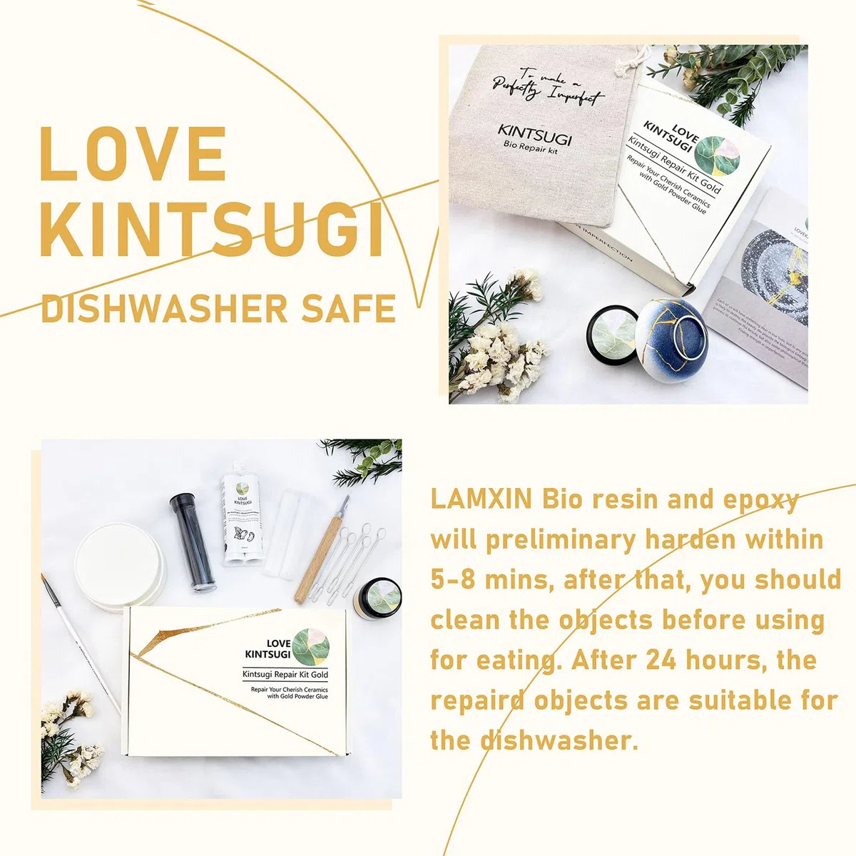 Bio Kintsugi Kit - Kintsugi Set di Riparazione per Tazza, Statua, Ceramica Sicuro per Alimenti e Lavabile in Lavastoviglie, per Principianti, Kit per Kintsugi di Arte Giapponese