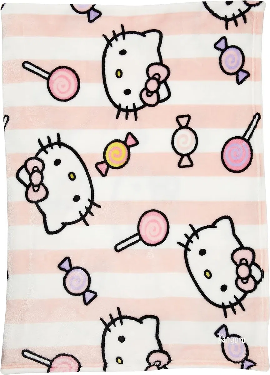 Kanguru - Soffice plaid divano in microfibra Hello Kitty Rosa, morbido pile, 130x170 cm, Simpatico copriletto singolo bambina, idea regalo Natale o Compleanno per tutti, amica, figlia pigiama party