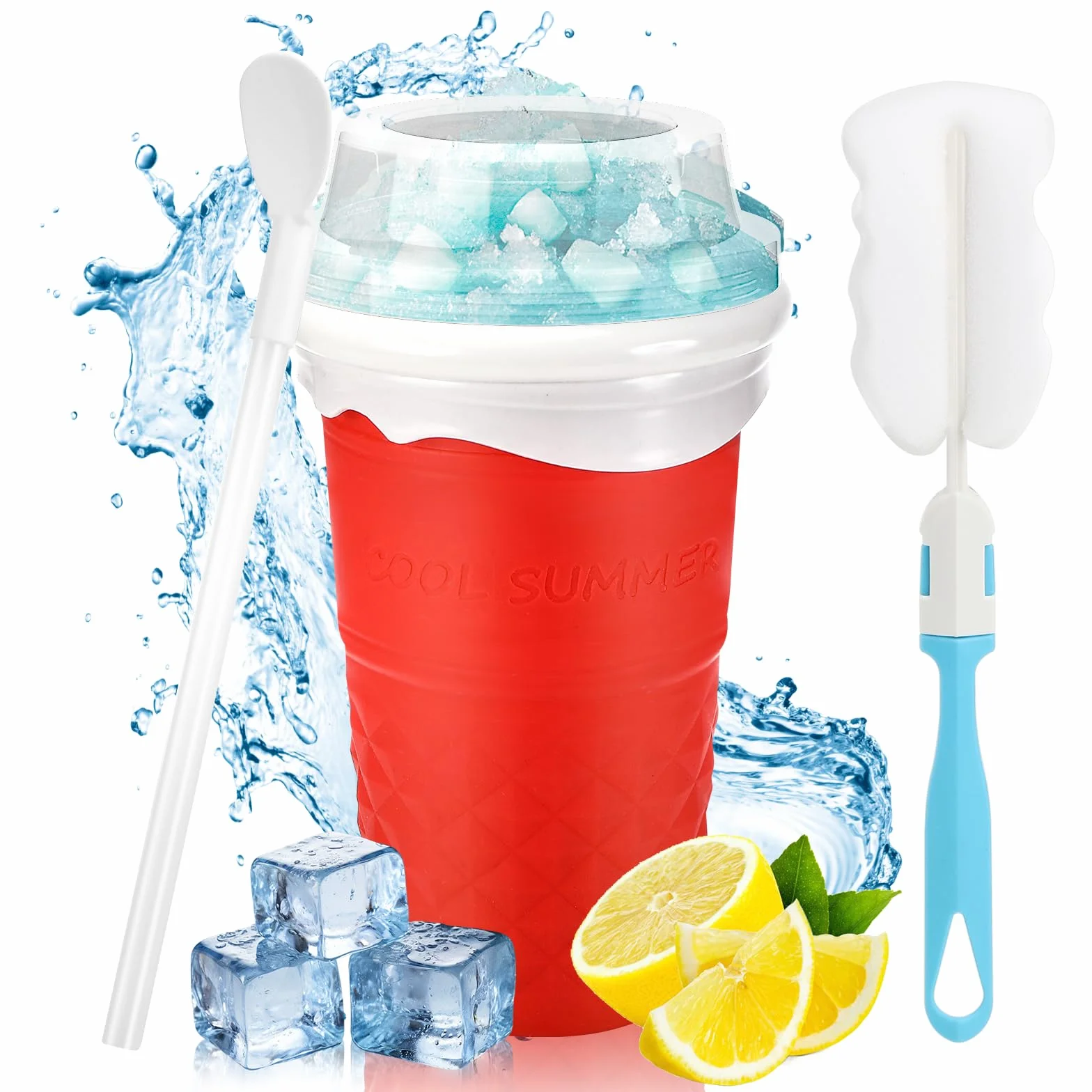 Slushy Maker Cup, Macchina per Granita In Silicone, Con Cannuccia E Cucchiaio 2 In 1, Frozen Magic Squeeze Cup In Silicone, Per I Frullati Fatti In Casa(rosa)