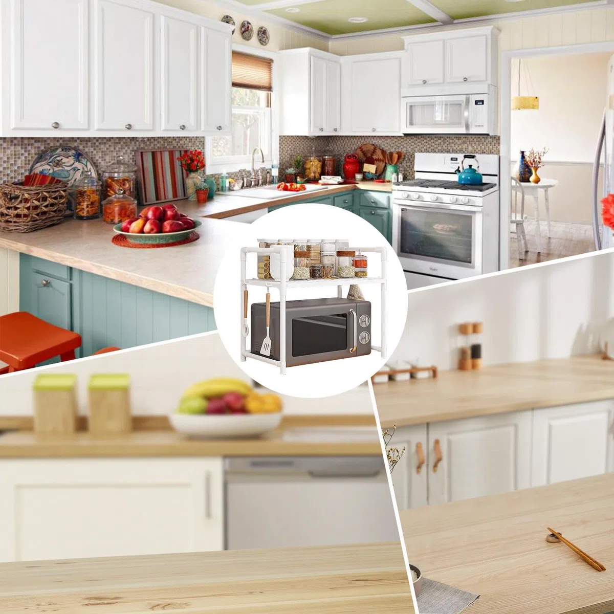 Supporto per forno a microonde | Scaffale regolabile da appoggio | Scaffale portaoggetti da cucina | Il piano di lavoro del supporto per microonde è un accessorio da cucina progettato per