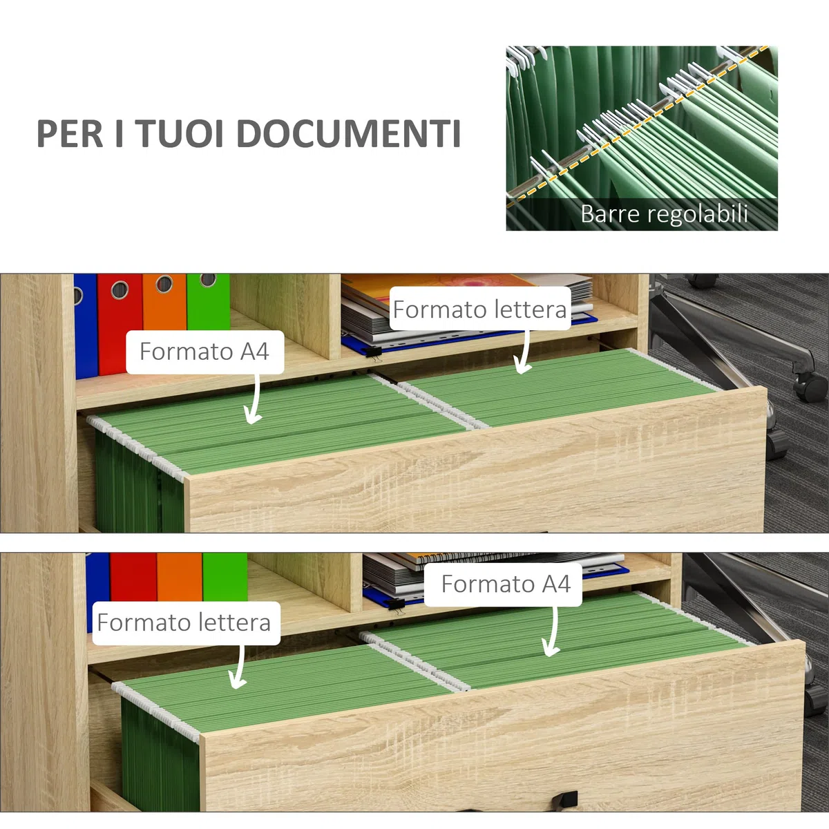 Vinsetto Mobile Multiuso per Ufficio in Legno, Cassettiera con Ruote Porta Stampante con 5 Ruote, Cassetto e Ripiano Regolabile, 77x40x73cm, Legno
